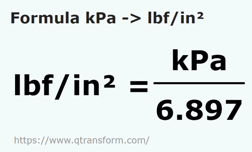 formula килопаскаль в фунт сила / квадратный дюйм - kPa в lbf/in²