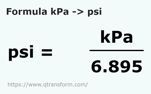 formula Kilopascal in Psi - kPa in psi