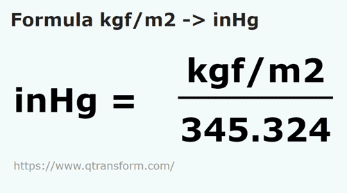 formule Kilogram kracht / vierkante meter naar Inch kwik - kgf/m2 naar inHg