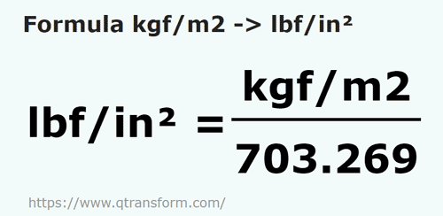 formulu Kilogram kuvvet/metrekare ila Pound kuvvet / inçkare - kgf/m2 ila lbf/in²