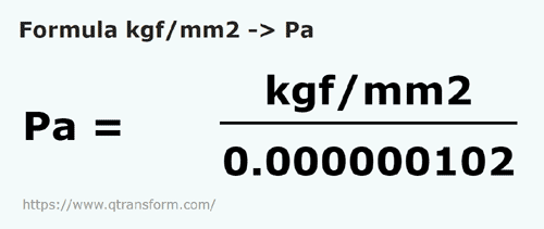 formula Kilogram daya / milimeter persegi kepada Pascal - kgf/mm2 kepada Pa