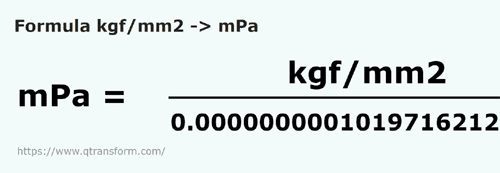 formulu Kilogram kuvvet/milimetrekare ila Milipaskal - kgf/mm2 ila mPa