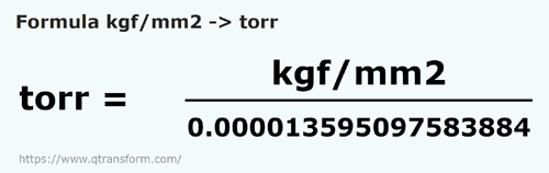 formula Kilogram daya / milimeter persegi kepada Torr - kgf/mm2 kepada torr