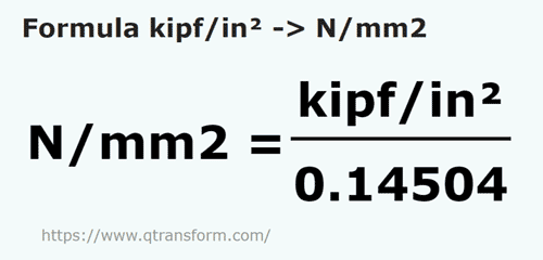 formula Kip forza / pollice quadrato in Newton / millimetro quadrato - kipf/in² in N/mm2