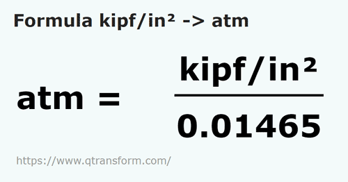 formula Kip forta/inch patrat in Atmosfere - kipf/in² in atm