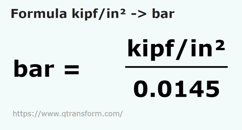 formula сила кип/квадратный дюйм в бар - kipf/in² в bar