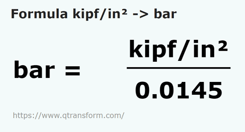 formule Kip force/pouce carré en Bar - kipf/in² en bar