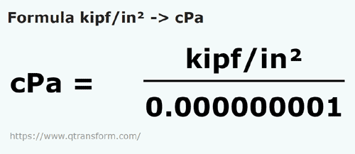 umrechnungsformel Kippkraft / Quadratzoll in Zentipascal - kipf/in² in cPa