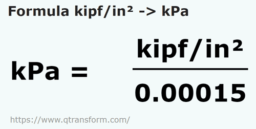 formula Kip daya / inci persegi kepada Kilopascal - kipf/in² kepada kPa