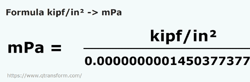 formula Kip força/polegada quadrada em Milipascals - kipf/in² em mPa