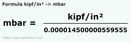 formula Kip forta/inch patrat in Milibari - kipf/in² in mbar