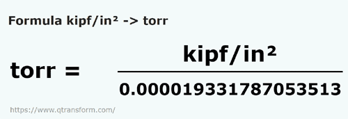formula сила кип/квадратный дюйм в Торр - kipf/in² в torr