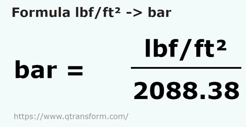 formula Libra de fuerza / pie cuadrado a Barias - lbf/ft² a bar