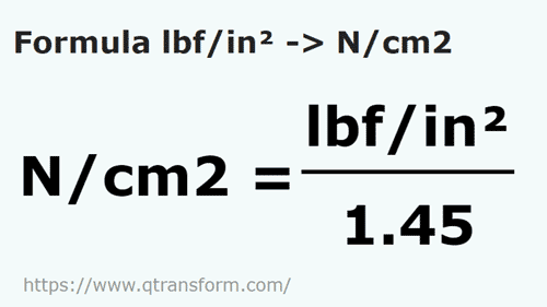 formule Pondkracht / vierkante inch naar Newton / vierkante centimeter - lbf/in² naar N/cm2