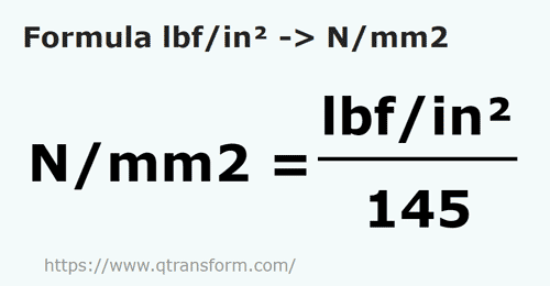 formula фунт сила / квадратный дюйм в Ньютон/квадратный миллиметр - lbf/in² в N/mm2