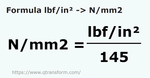 formulu Pound kuvvet / inçkare ila Newton/milimetrekare - lbf/in² ila N/mm2