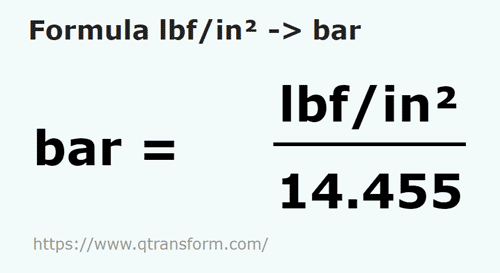 formula Pounds force/square inch to Bars - lbf/in² to bar