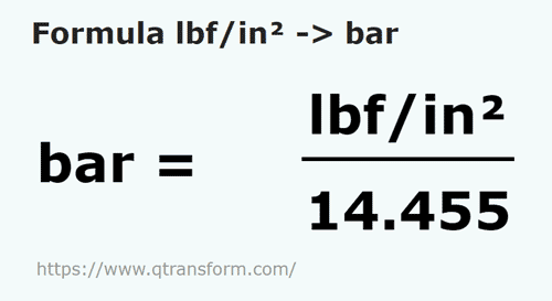 formula фунт сила / квадратный дюйм в бар - lbf/in² в bar