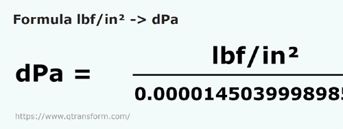 formule Pondkracht / vierkante inch naar Decipascal - lbf/in² naar dPa
