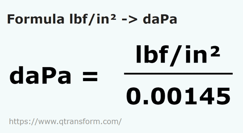 formule Pondkracht / vierkante inch naar Decapascal - lbf/in² naar daPa