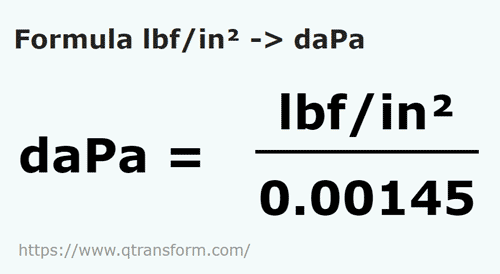 vzorec Libra síla / palec čtvereční na Dekapascal - lbf/in² na daPa