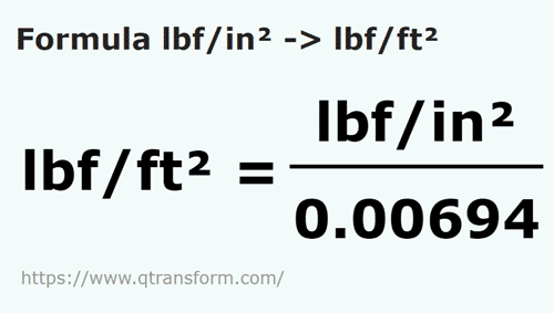 formula Paun daya / inci persegi kepada Paun daya / kaki persegi - lbf/in² kepada lbf/ft²