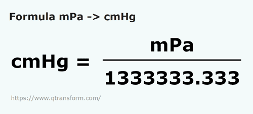 formula Milipascals em Centímetros coluna de mercúrio - mPa em cmHg