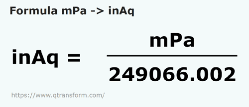 formulu Milipaskal ila Inç su sütunu - mPa ila inAq