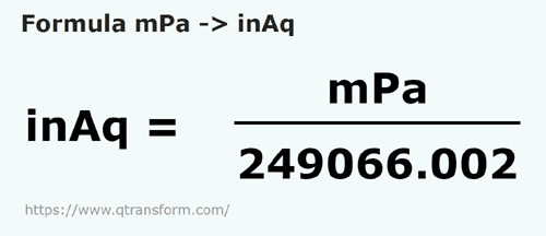 formula Milipascal in Inchi coloana de apa - mPa in inAq