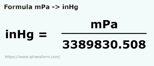 formula Milipaskal na Cal słupa rtęci - mPa na inHg