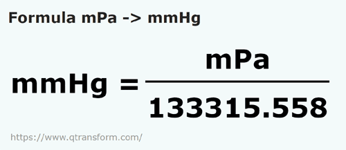 formulu Milipaskal ila Milimetre cıva sütunu - mPa ila mmHg