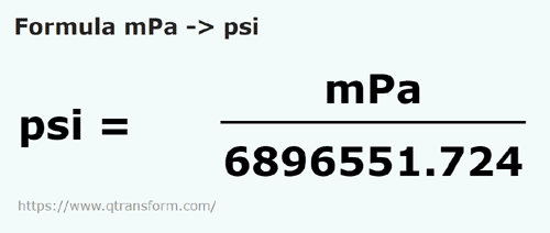 formula Millipascals to Psi - mPa to psi