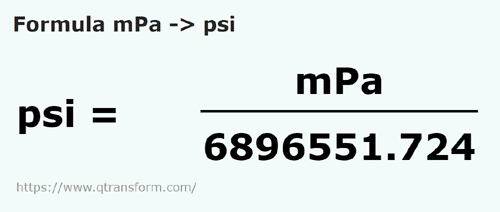 formulu Milipaskal ila Psi - mPa ila psi