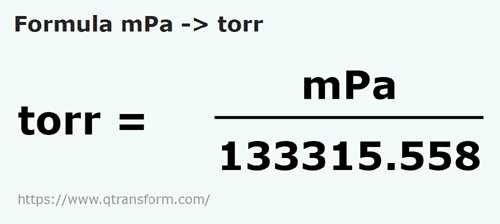 formule Millipascal naar Torr - mPa naar torr