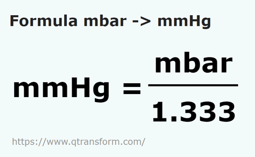 formula Millibars to Millimeters mercury - mbar to mmHg
