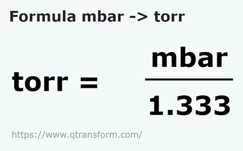 vzorec Milibarů na Torrů - mbar na torr