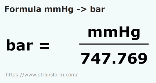 formula Milímetros de mercurio a Barias - mmHg a bar