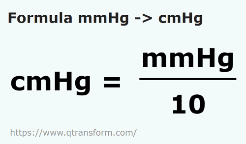 formula Milimetrow słupa rtęci na Centymetry słupa rtęci - mmHg na cmHg