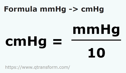 umrechnungsformel Millimeter Quecksilbersäule in Zentimeter quecksilbersäule - mmHg in cmHg