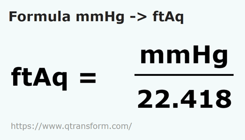 formule Millimètres de mercure en Pied de la colonne d'eau - mmHg en ftAq