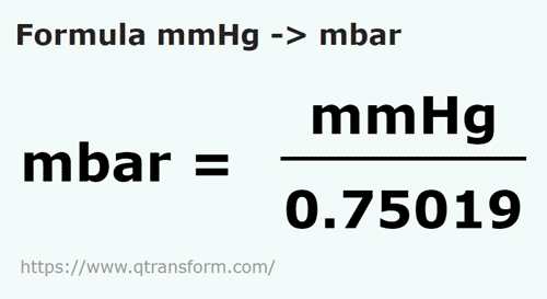 formula Tiang milimeter merkuri kepada Milibar - mmHg kepada mbar