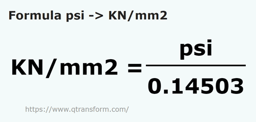 formula Psi a Kilonewtons pro metro cuadrado - psi a KN/mm2