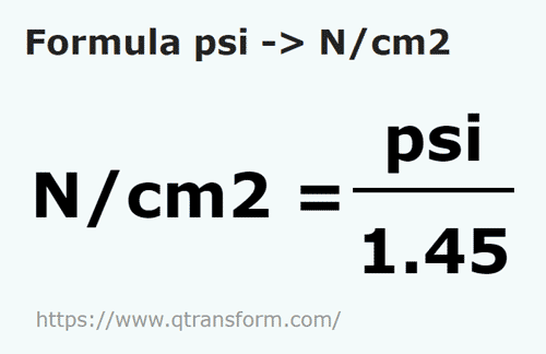 formula Psi в Ньютон/квадратный сантиметр - psi в N/cm2