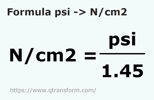 formule Psi naar Newton / vierkante centimeter - psi naar N/cm2