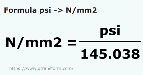 formula Psi to Newtons/square millimeter - psi to N/mm2