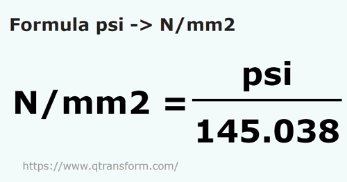 formula Psi in Newton / millimetro quadrato - psi in N/mm2