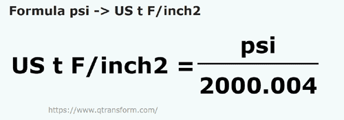 formula Psi в короткая тонна силы/квадратный - psi в US t F/inch2