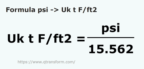 formula Psi to Long tons force/square foot - psi to Uk t F/ft2