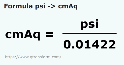 formula Psi in Centimetri di colonna d'acqua - psi in cmAq