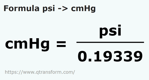 formula Psi a Centímetros de columna de mercurio - psi a cmHg